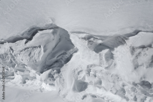 Snow cover in the mountains of Tyrol in Axamer Lizum. Layers of snow showing Avalanche Danger. photo