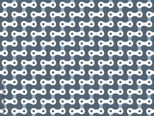 Vector art seamless texture white bicycle chain. Blue background.