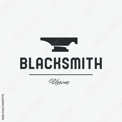 Blacksmith logo set with hammers, anvil, pliers. Forge workshop. Vector.