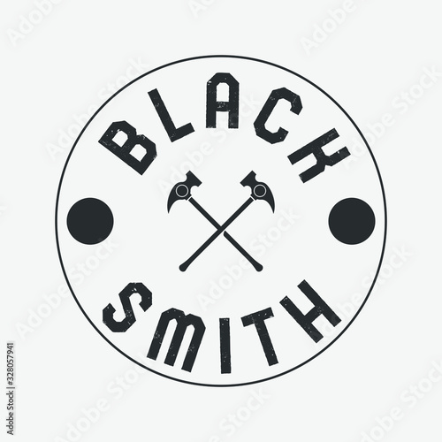 Blacksmith logo set with hammers, anvil, pliers. Forge workshop. Vector.