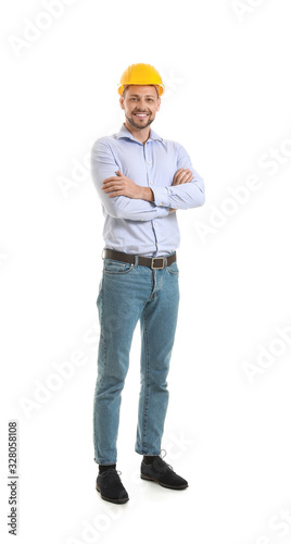 Male engineer on white back...