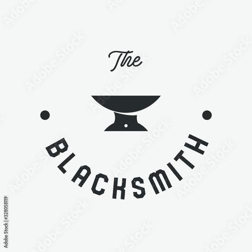 Blacksmith logo set with hammers, anvil, pliers. Forge workshop. Vector.