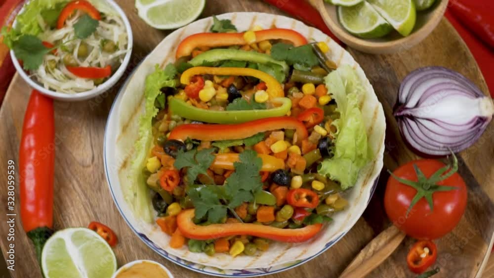 Mexican Tortillas with Vegetable Filling. Vegetarian Vegan Food Mexican Tortillas with Vegetable Filling. Vegetarian Vegan Food