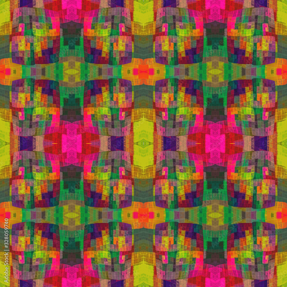 Fototapeta premium Bohemian seamless funky ethnic rainbow patchwork