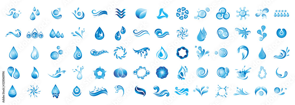 Water Splash Vector And Drop Logo Set - Isolated On White Background. Vector Collection Of Flat Water Splash and Drop Logo. Icons For Droplet, Wave, Rain, Raindrop, Company Logo And Bubble Design Water Splash Vector And Drop Logo Set - Isolated On White Background. Vector Collection Of Flat Water Splash and Drop Logo. Icons For Droplet, Wave, Rain, Raindrop, Company Logo And Bubble Design
