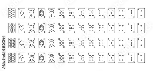 Playing Cards outline icons set - vector collection of linear Poker Card symbols. Full deck