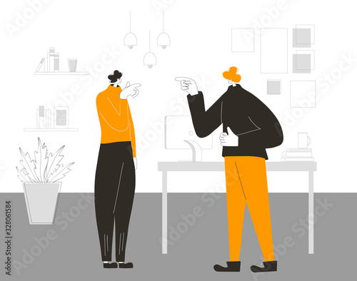 Pair of people conflict. Quarrel vector design.