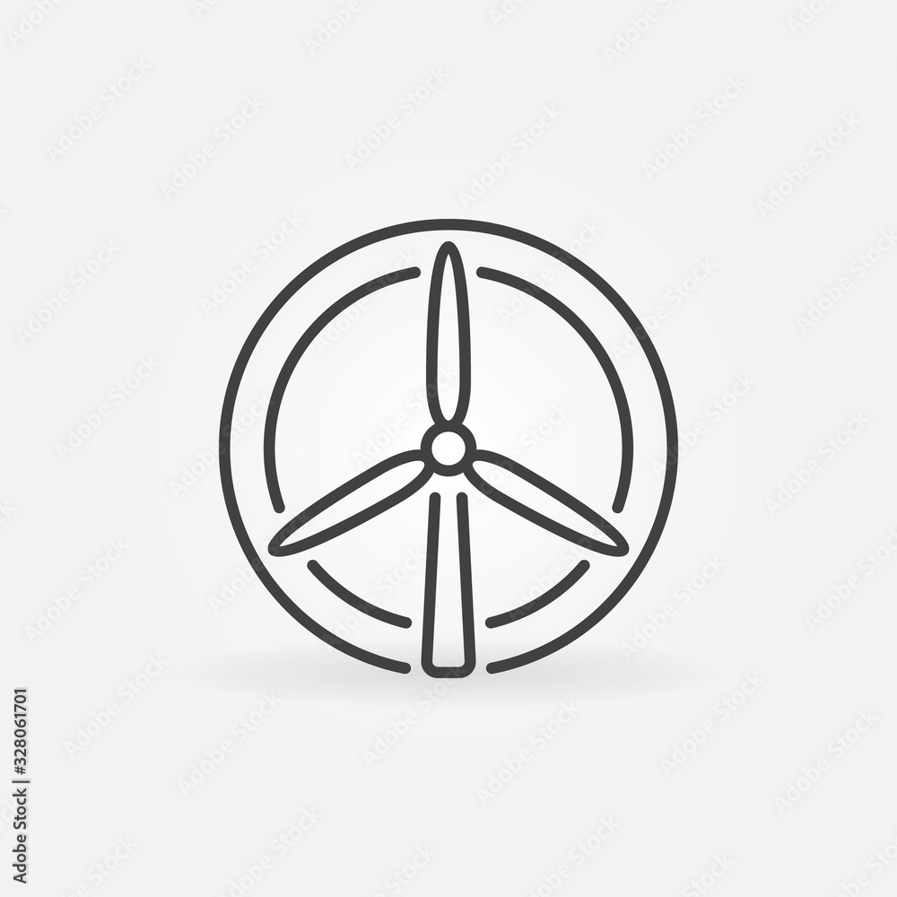 Wind turbine vector circular icon or symbol in thin line style Wind turbine vector circular icon or symbol in thin line style