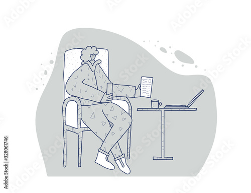 Digital nomand concept. Vector man with plaptop