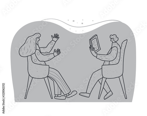 People sitting in the chair. Vector person.