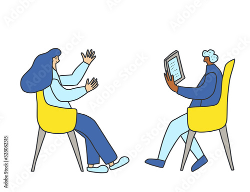 People sitting in the chair. Vector person.