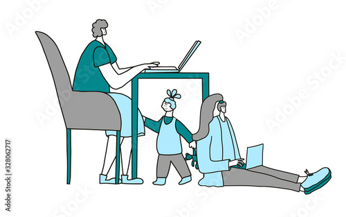 Digital nomand concept. Vector man with plaptop