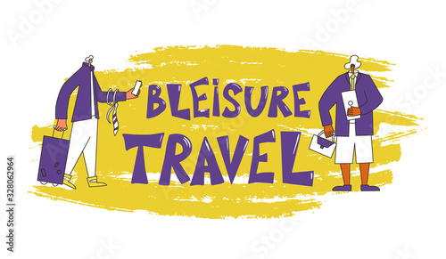 Bleisure travel vector text. Work life balance.