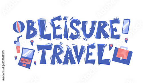 Bleisure travel vector text. Work life balance.