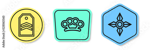 Set line Chevron, Brass knuckles and Japanese ninja shuriken. Colored shapes. Vector