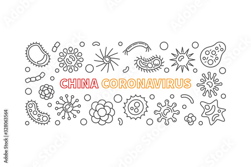 China Coronavirus concept outline horizontal banner. Vector illustration