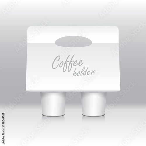 White coffee cup carton holder mock up. Cardboard coffee cup holder takeaway