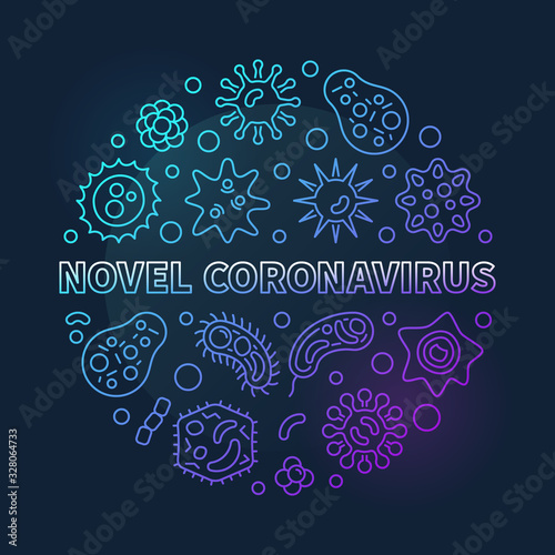 Vector Novel Coronavirus concept outline colorful round illustration on dark background