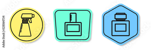 Set line Hairdresser pistol spray bottle, Aftershave and Aftershave. Colored shapes. Vector