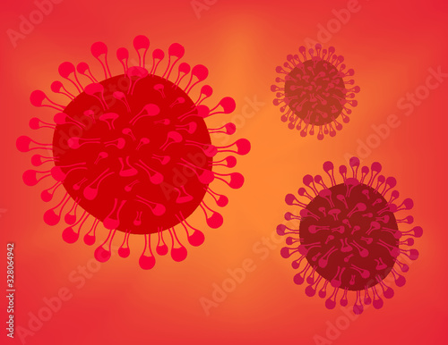 Group of viral cells. Coronavirus cell ilustrtion. SARS koronavirus. Close up view of dangerous coronavirus