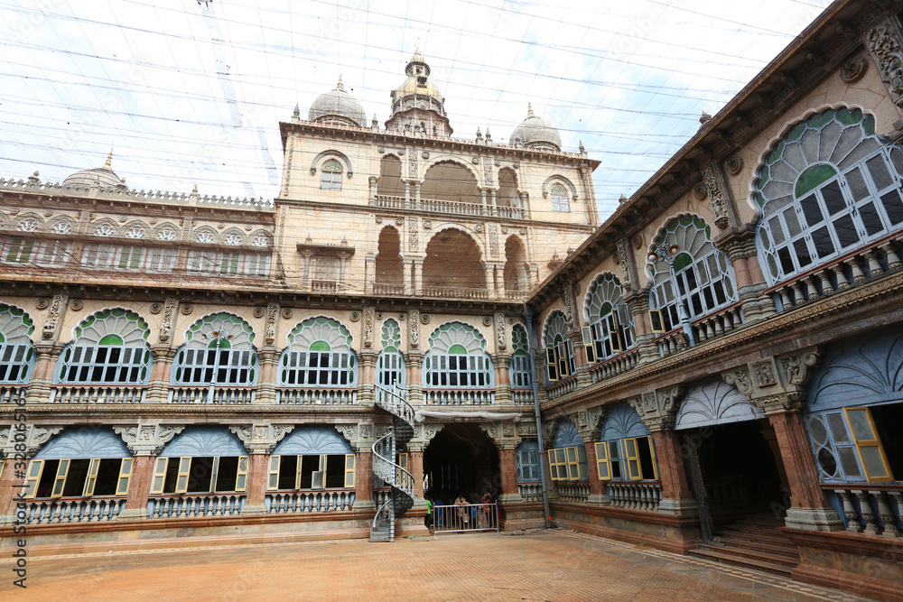 Wrestling Courtyard, Interior of Ambavilas Palace. Palace of Mysore, Ambavilas Palace, Mysore, Karnataka India.