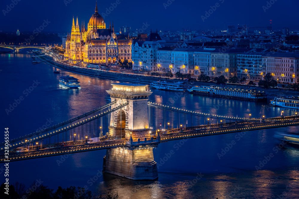Night panorama shot of Budapest, Hungary