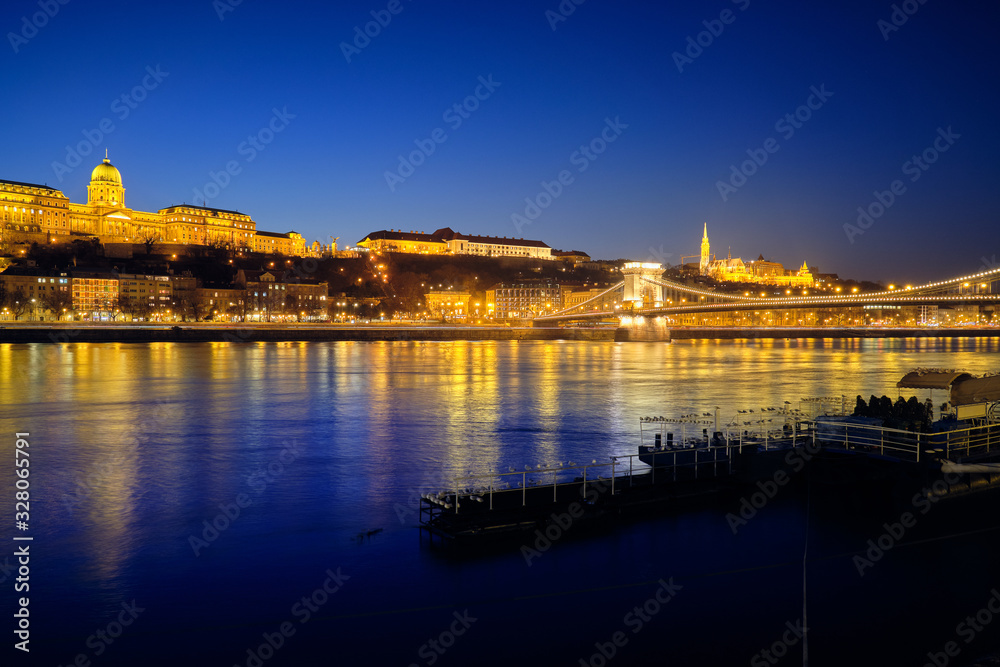 Buda Castle  in Budapest at night.