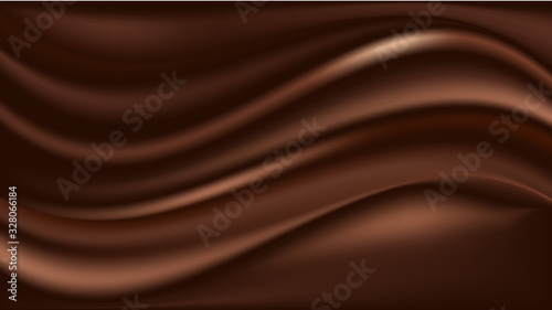 Chocolate wavy swirl background. Abstract satin chocolate waves. Vector illustration