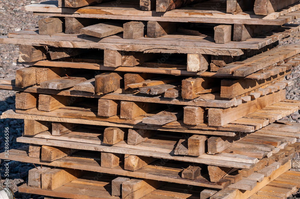 Closeup of stack of wooden pallets