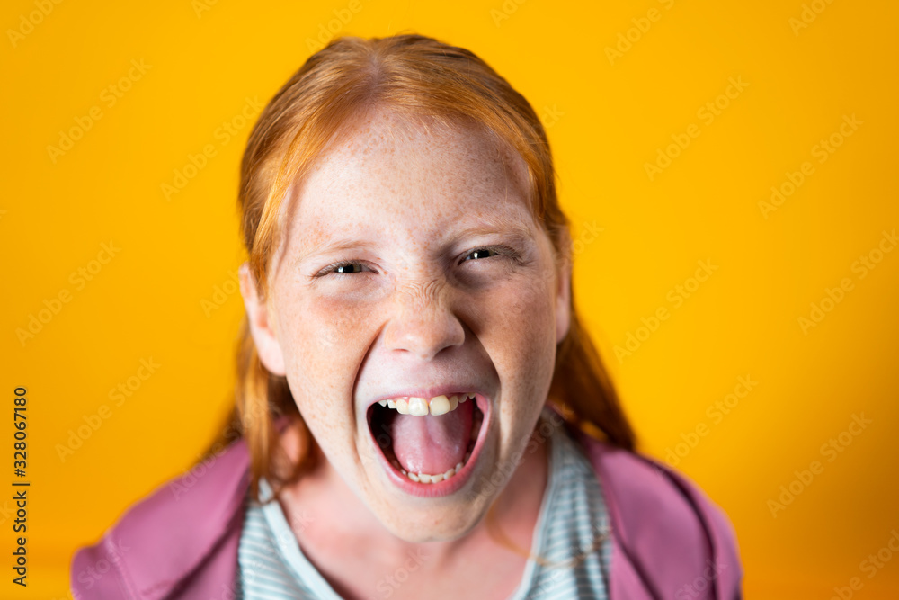 Hysterical Angry Teen Tantrum by Caucasian Little Redhead Girl Hysterical Angry Teen Tantrum by Caucasian Little Redhead Girl
