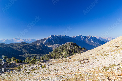 Landscape with Majestic Tahtali Dagi mountains on Lician way tourist path in Turkey