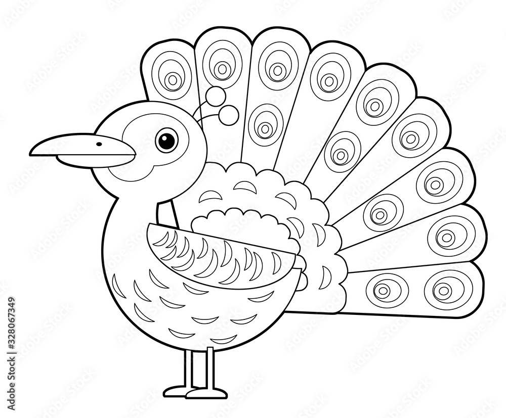 Fototapeta premium Cartoon sketchbook asian animal bird peacock on white background illustration