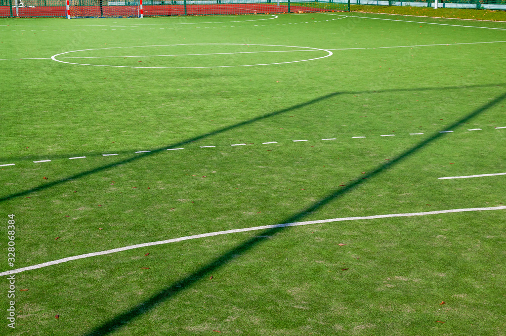 Closeup of green grass surface on soccer court