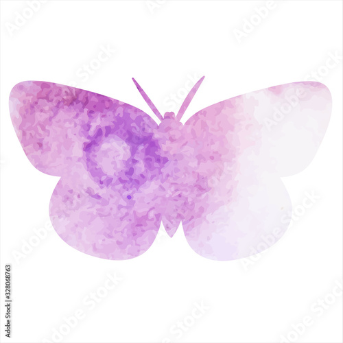 vector, isolated, lilac watercolor butterfly silhouette