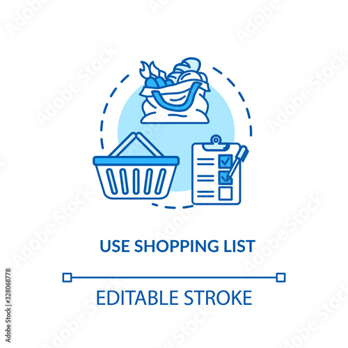 Use shopping list concept icon. Mindful eating, consumerism idea thin line illustration. Avoiding impulse buying, planning purchases. Vector isolated outline RGB color drawing. Editable stroke