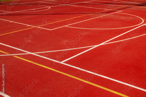 Red surface of the basketball court