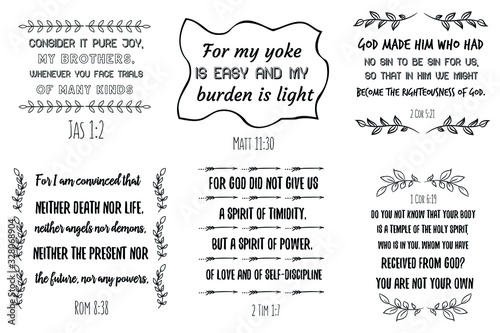 Set of Calligraphy sayings for print. Vector Quotes. Scripture Bible verses