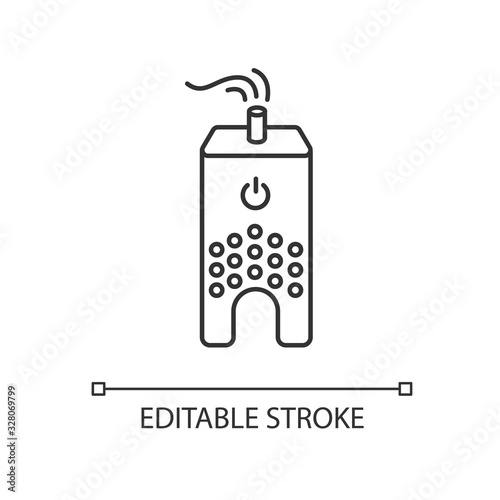 Ultrasonic humidifier pixel perfect linear icon. Home ionizer, silent mode device. Thin line customizable illustration. Contour symbol. Vector isolated outline drawing. Editable stroke