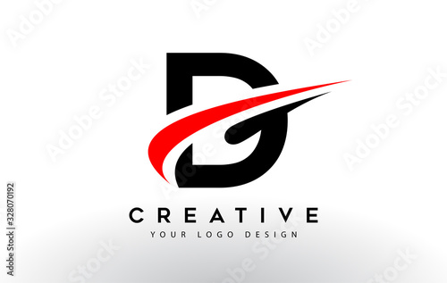 Black And Red Creative D Letter Logo Design with Swoosh Icon Vector.