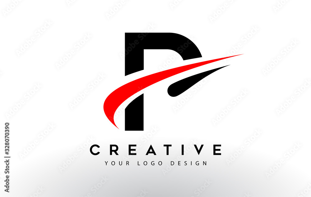 Black And Red Creative P Letter Logo Design with Swoosh Icon Vector. Black And Red Creative P Letter Logo Design with Swoosh Icon Vector.