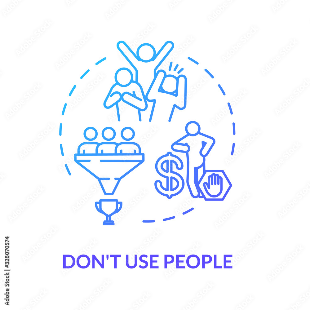 Dont use people concept icon. Abuser, selfish person. Egocentric and narcissistic friend. Abusive relationships idea thin line illustration. Vector isolated outline RGB color drawing Dont use people concept icon. Abuser, selfish person. Egocentric and narcissistic friend. Abusive relationships idea thin line illustration. Vector isolated outline RGB color drawing