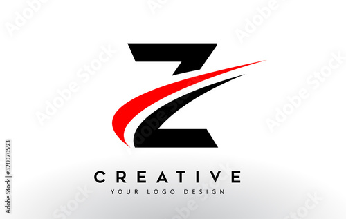 Black And Red Creative Z Letter Logo Design with Swoosh Icon Vector.