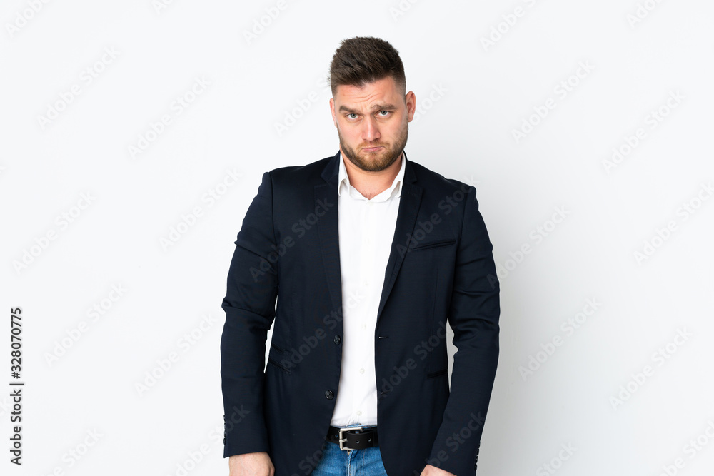 Young Russian business man isolated on white background sad Young Russian business man isolated on white background sad