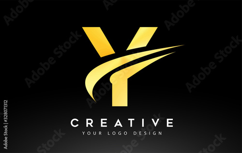 Creative Y Letter Logo Design with Swoosh Icon Vector.