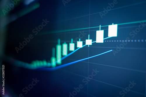 Stock market graph and ticker for businese analysis on LED screen monitor. Finance, Investing and exconomic concept.