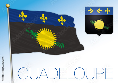 Guadeloupe official national flag and coat of arms, central america, vector illustration