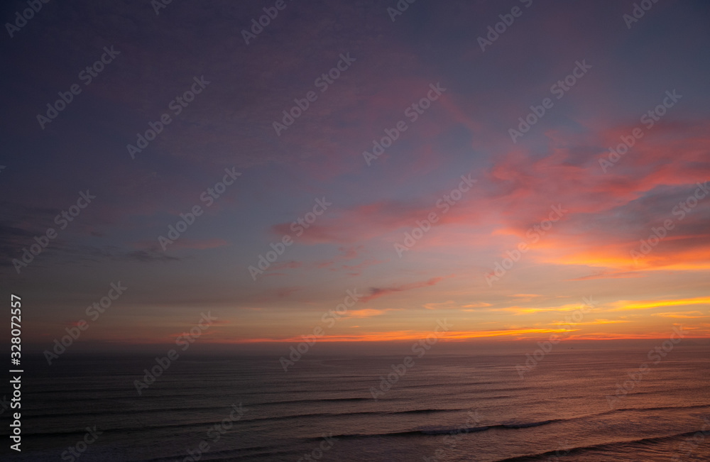 Sunset at Miraflores coast. Lima Peru.