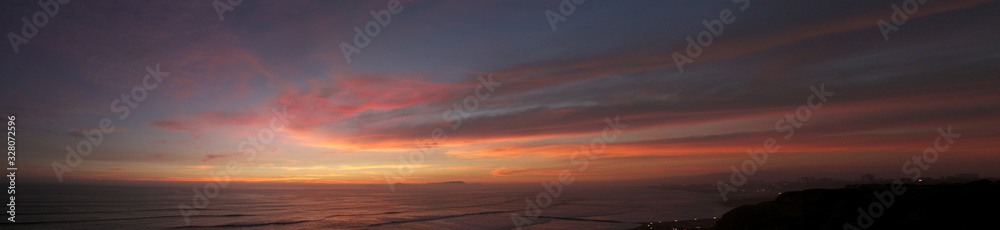 Sunset at Miraflores coast. Lima Peru. Panorama