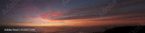 Sunset at Miraflores coast. Lima Peru. Panorama © A