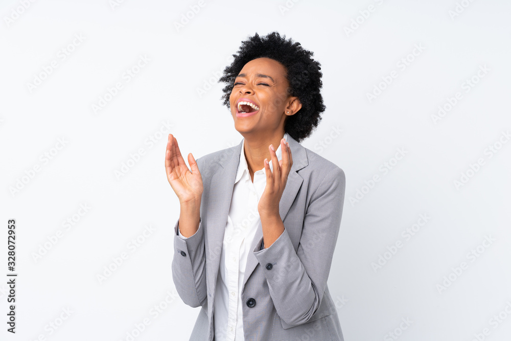 African american business woman over isolated white background laughing